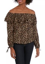 MICHAEL Michael Kors Leopard Off the Shoulder Peasant Top at Belk