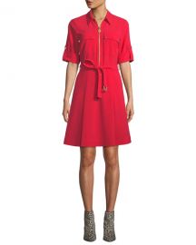 MICHAEL Michael Kors Lock-Zip Crepe Shirtdress at Neiman Marcus