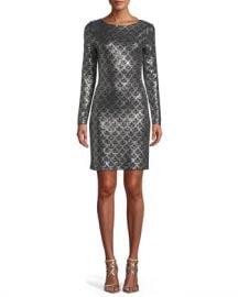 MICHAEL Michael Kors Long-Sleeve Cowl-Neck Sequin Dress at Neiman Marcus