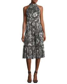 MICHAEL Michael Kors Metallic-Knit Tiered Midi Dress at Neiman Marcus