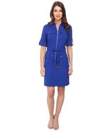 MICHAEL Michael Kors Roll Sleeve Belted Shirt Woven Dress at 6pm