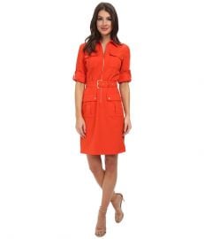 MICHAEL Michael Kors Roll Sleeve Belted Shirt Woven Dress Grenadine at 6pm