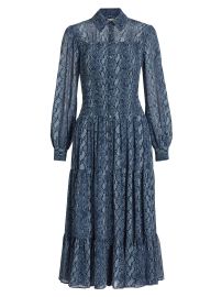 MICHAEL Michael Kors Smocked Button Down Shirtdress in Admiral at Saks Fifth Avenue