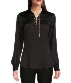 MICHAEL Michael Kors V-Neckline Satin Lace Up Chain Top Dillardx27s at Dillards