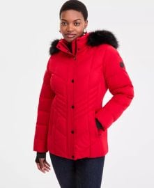 MICHAEL Michael Kors Womenx27s Faux-Fur-Trim Hooded Puffer Coat Exclusively at Macyx27s - Macyx27s at Macys