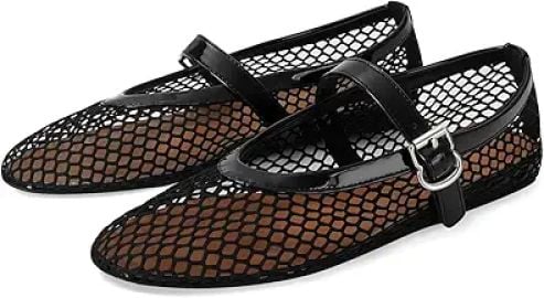 MICIFA Women's Mesh Ballet Flats Fishnet Ballerina Flats Buckle Strap Mary Jane Causal Daily Dress Shoes at Amazon