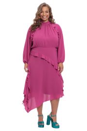 MIDI DRESS WITH LONG SLEEVE AND RUFFLE DETAIL Maggy London at Maggy London