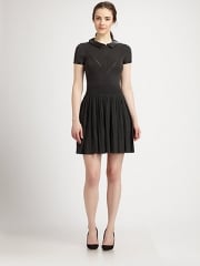 MILLY - Josephine Leather-Collared Stretch Knit Dress at Saks Fifth Avenue