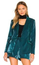 MILLY Avery Glazed Poly Blazer in Emerald at Revolve