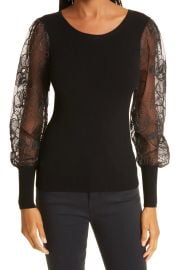 MILLY Beaded Organza Sleeve Sweater at Nordstrom