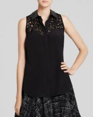 MILLY Blouse - Jane Leather Collar Lace Silk at Bloomingdales