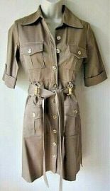 MILLY Of New York Sz 2 Khaki Short Safari Dress wBamboo Belt Loops Short Sleeve eBay at eBay