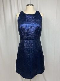 MILLY Womens Blue Metallic Lurex Jacquard Slim Shift Party Dress Size 6 eBay at eBay