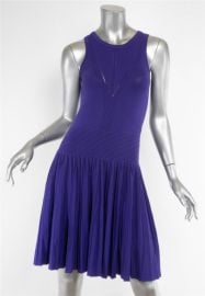MILLY Womens Purple Stretch Drop-Waist Fit & Flare Sleeveless Pleated Dress S at eBay