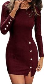 MINGXIN Women39s Solid Long Sleeve Crewneck Sexy Wrap Dress Button Down Sweater Casual Comfy Evening Party Dress at Womens Clothing store at Amazon