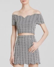 MINKPINK Top - Scalloped Sweetheart Checkered Crop at Bloomingdales