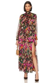 MISA Los Angeles Daphne Tie Back Bow Floral Slit Maxi Dress at Revolve