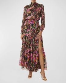 MISA Los Angeles Daphne Tie Back Bow Floral Slit Maxi Dress at Neiman Marcus