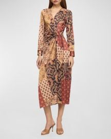 MISA Los Angeles Eliza Patchwork Tie-Waist Midi Dress at Neiman Marcus