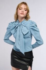 MISS INDEPENDENT DENIM LONG SLEEVE BLOUSE IN BLUE at Akira