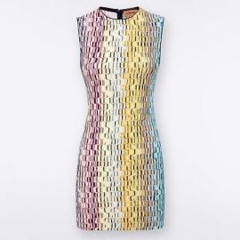 MISSONI DS23SG2V Sleeveless Knit Mini Dress Greek Fret Motif Lam Multi It44 M-L eBay at eBay