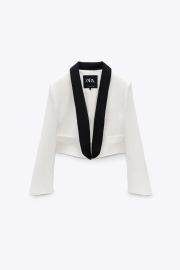 MIXED CROPPED BLAZER - Oyster White   United States at Zara