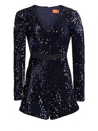 ML Monique Lhuillier - Long-Sleeve Sequin V-Neck Romper at Saks Fifth Avenue