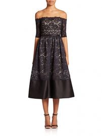 ML Monique Lhuillier Off-The-Shoulder Lace Midi Dress at Saks Fifth Avenue