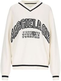 MM6 Maison Margiela logo-knit v-neck Jumper White at Farfetch