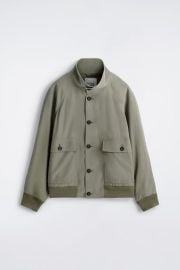 MOCK-NECK TWILL BLOUSON JACKET - KHAKI COS US at COS