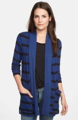 MODlusive by Bobeau Open Front Cardigan in blue stripe at Nordstrom