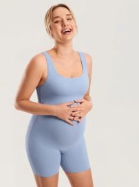MOMANDA Ribbed Square Neck Maternity Romper at Momanda