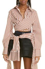 MONSE Stripe Long Sleeve Cotton Wrap Shirt at Nordstrom