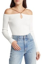 MOON RIVER Chain Detail Off the Shoulder Rib Sweater at Nordstrom