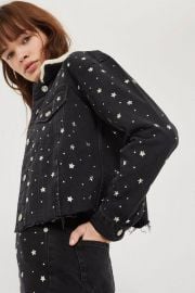 MOTO Star Stud Denim Borg Jacket at Topshop