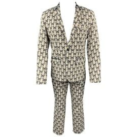 MR TURK Size 40 Beige and Navy Butterfly Print Cotton Blend Notch Lapel Suit at 1stDibs at 1stdibs