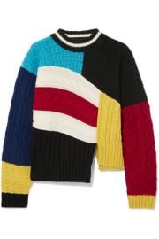 MSGM - Maglia asymmetric color-block cable-knit sweater at Net A Porter