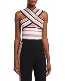 MSGM Striped Ribbed Cross-Front Top Multicolor at Neiman Marcus