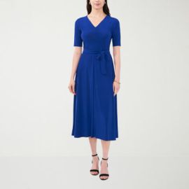 MSK Short Sleeve Midi Fit Flare Dress Color Goddess Blue - JCPenney at JC Penney