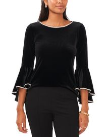 MSK Womens Embellished Velvet Ruffled Bell-Sleeve Top Reviews - Tops - Women - Macys at Macys