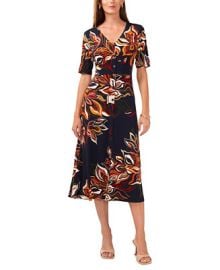 MSK Womens Printed Button-Front Midi Dress - Macys at Macys