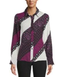 MSRP 79 Bar Iii Printed Button-Down Blouse Size XXS at eBay