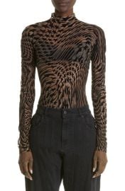 MUGLER Icon Flocked Star Sheer Mesh Turtleneck Top at Nordstrom