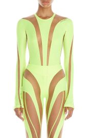 MUGLER Illusion Mesh Long Sleeve Bodysuit at Nordstrom