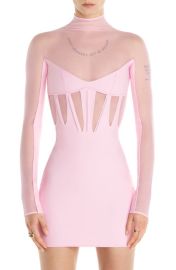 MUGLER Long Sleeve Mesh Corset Dress at Nordstrom