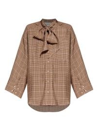 MUNTHE Checked bow-neck Top Brown at Farfetch