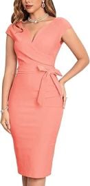 MUXXN Women's Vintage 1950s Style Wrap V Neck Tie Waist Formal Cocktail Dress at Amazon