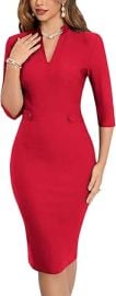 MUXXN Womenx27s 1950s Retro 34 Sleeve V Neck Midi Sheath Vintage Cocktail Work Pencil Dresses at Womens Clothing store at Amazon