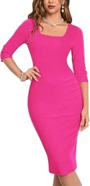 MUXXN Womenx27s Vintage950s Scoop Neck Midi 34 Sleeve Pencil Bodycon Business Wear to Work Casual Dress at Womens Clothing store at Amazon
