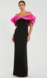 Mac Duggal 27669 - Long Crepe Faille Sheath Dress - Off-shoulder neckline dramatic ruffle detail fitted silhouette floor-length hem Couture Candy at Couture Candy